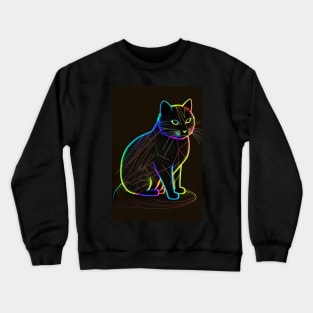 Cool Cat Portrait Neon Art Style Crewneck Sweatshirt